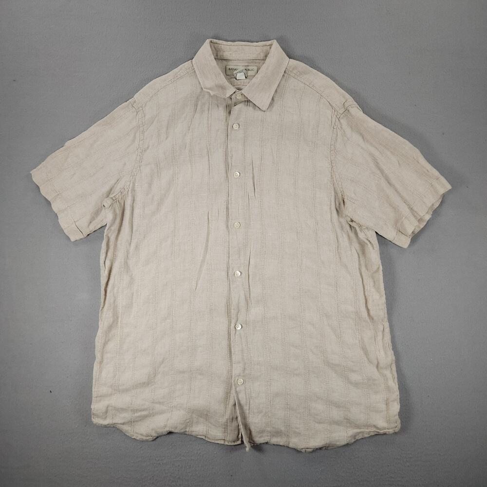 VTG Banana Republic Mens 100% Linen Button Down Shirt Beige Size XL